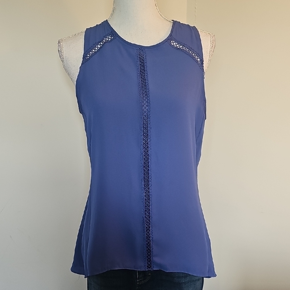 White House Black Market Blue Tank Top with Lace Detail